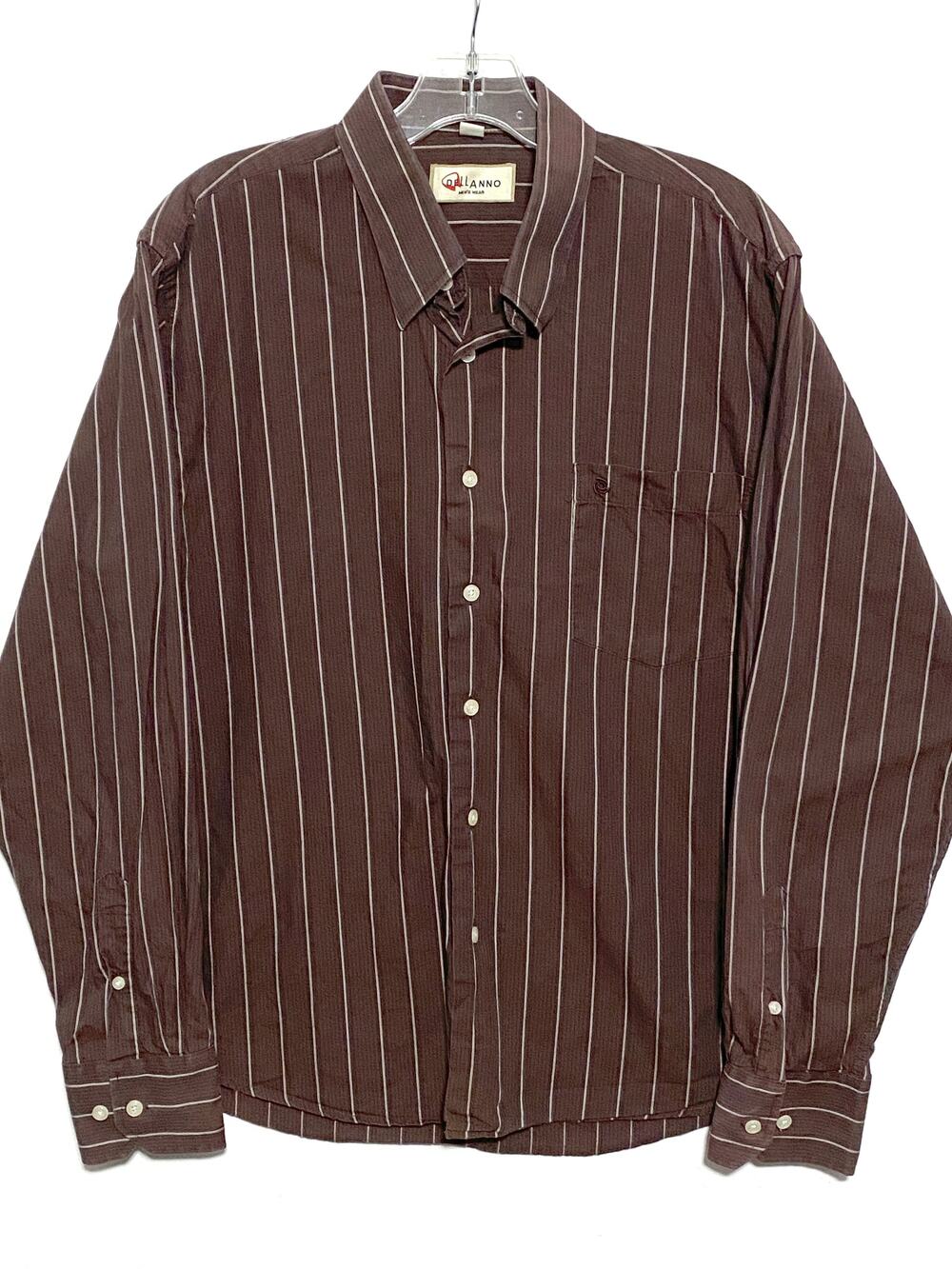 Brown Pinstripe One Pocket Button Dress Shirt Mens XL Professional Career Office